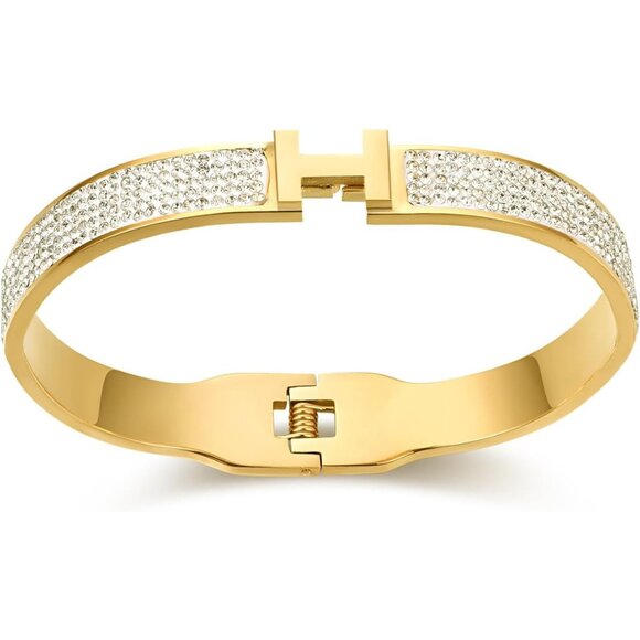 Elegant 18K Gold and Silver Plated Stainless Steel Bangle with Cubic Zirconia fo - Picture 3 of 3